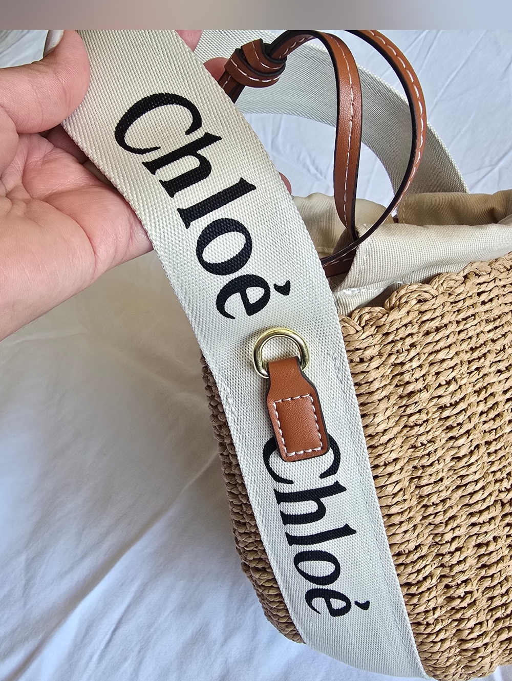 Inspired Chloé Woody Small Mifuko Basket Bag With Linen - Picture 4 of 5